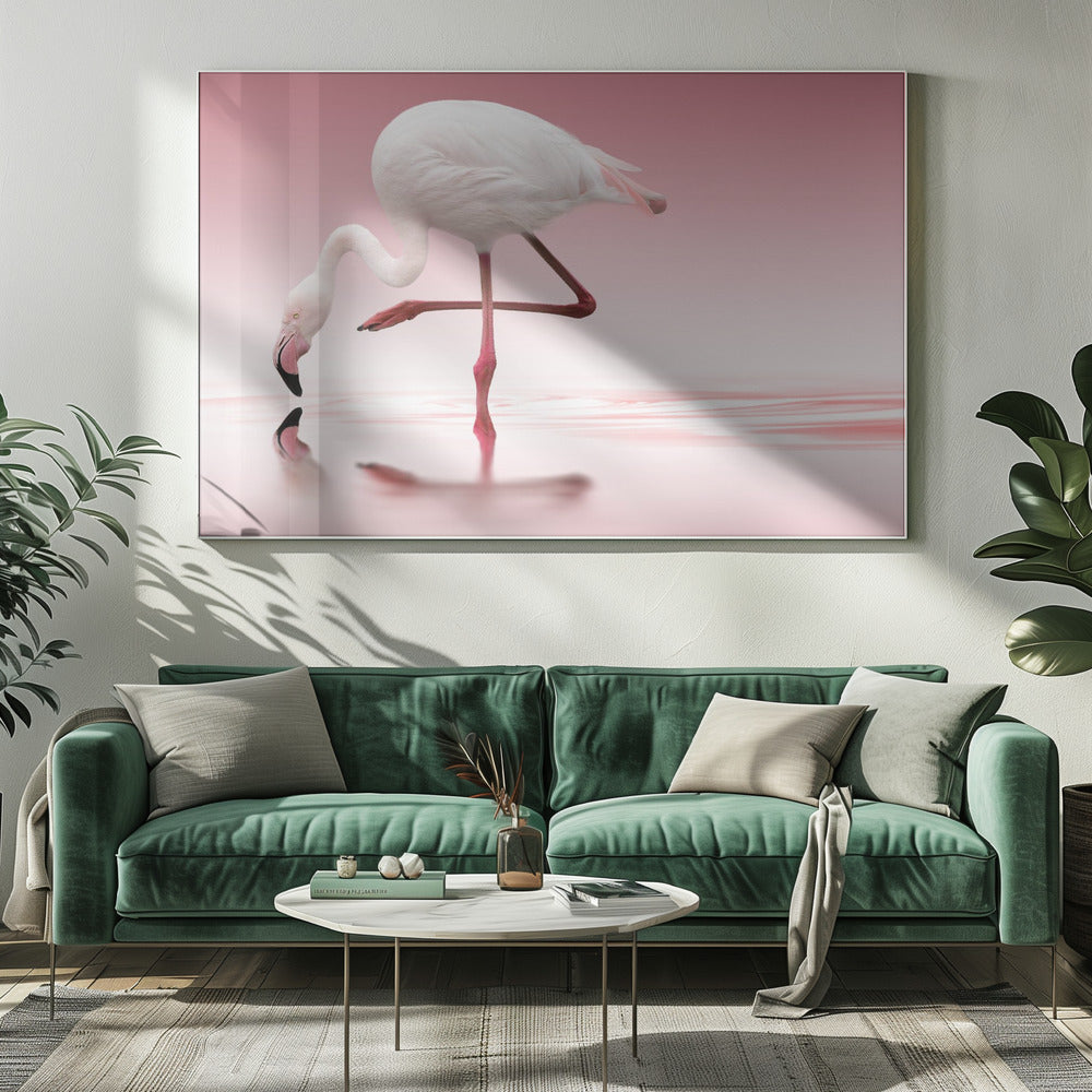 Artwork Flamingo20X16inches- White Frame