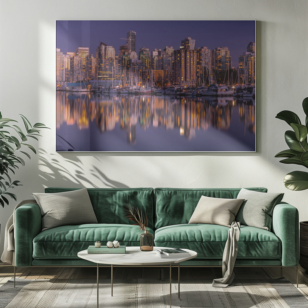 Wall art Glowing Vancouver-20X16inches-In White Floating Frame