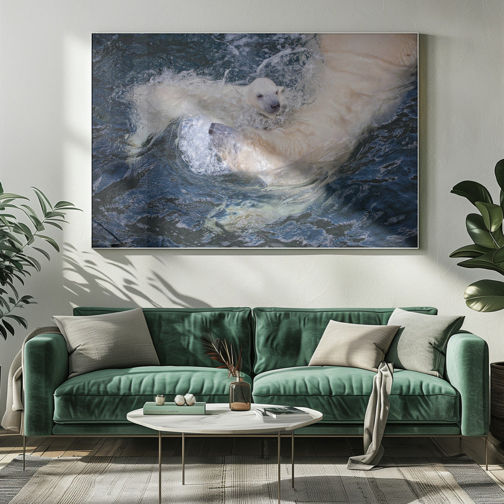 Artwork HER CUTENESS, swimming with mum20X16inches- White Frame