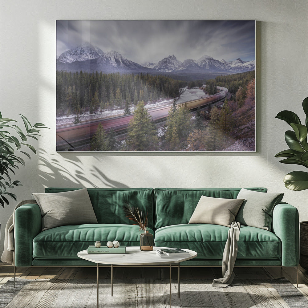 Wall art Fast train-20X16inches-In White Floating Frame