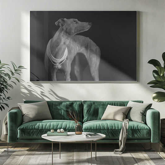 Wall art Whippet girl with the pearl necklace