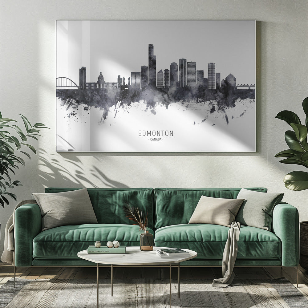 Wall art Edmonton Canada Skyline-20X16inches-In White Floating Frame