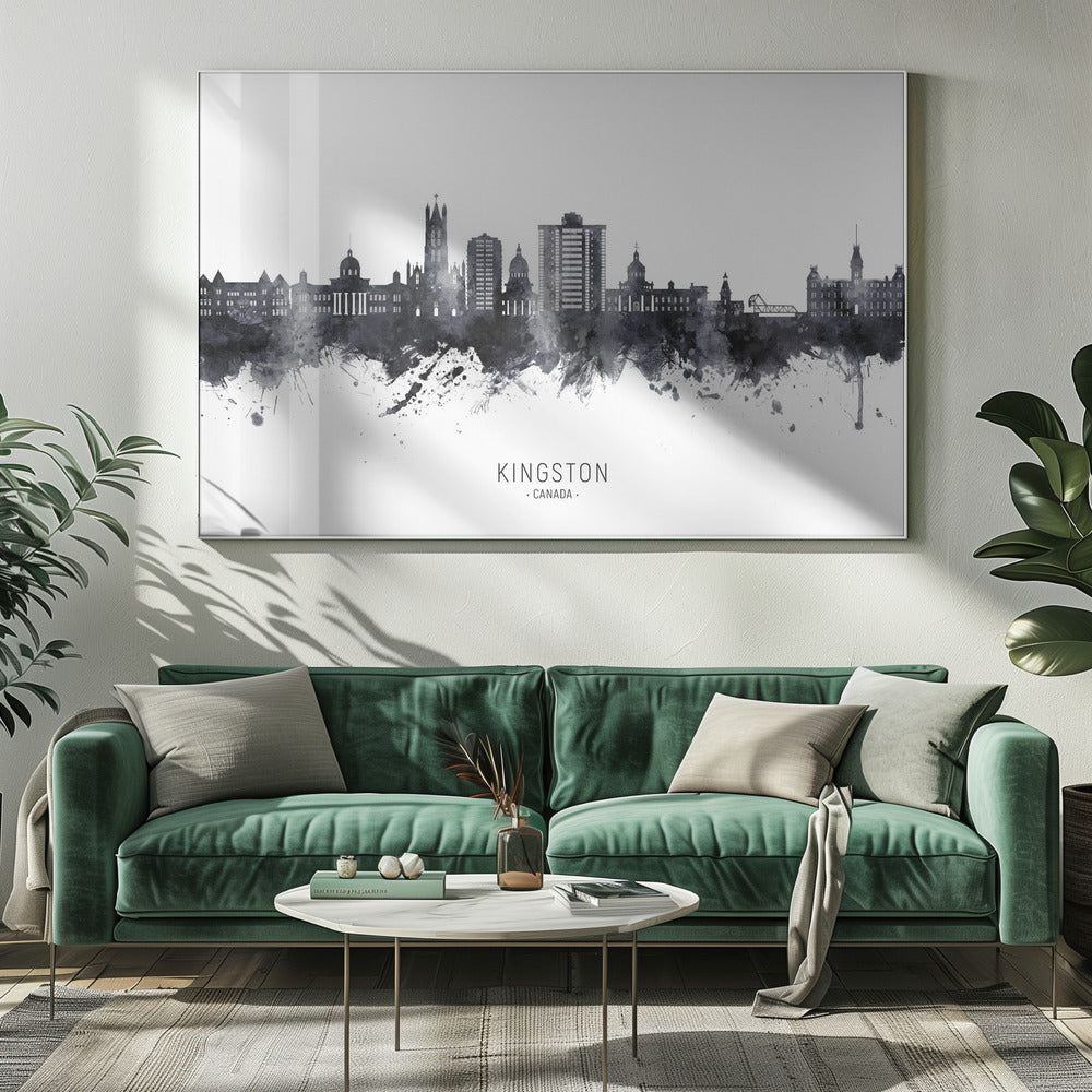 Wall art Kingston Canada Skyline-20X16inches-In White Floating Frame