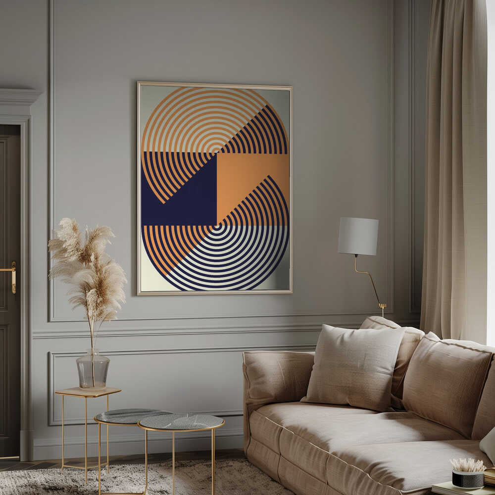 Wall art Concentric Circles in Vibrant Orange and Blue