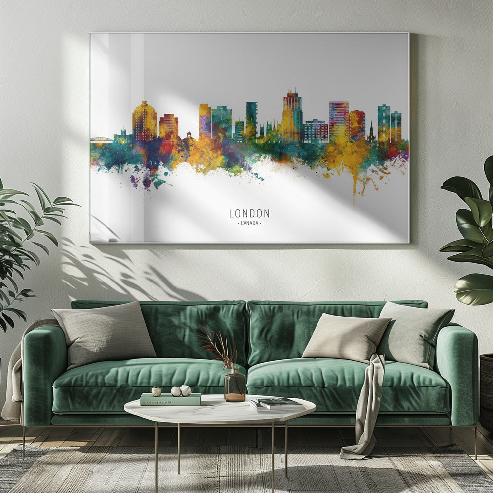 Wall art London Canada Skyline-20X16inches-In White Floating Frame