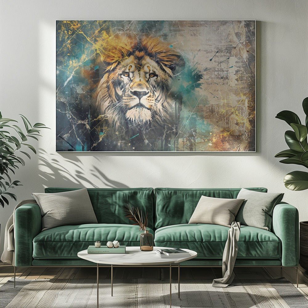 Artwork Lion Animal Vintage Art Illustration Wallart 1220X16inches- White Frame