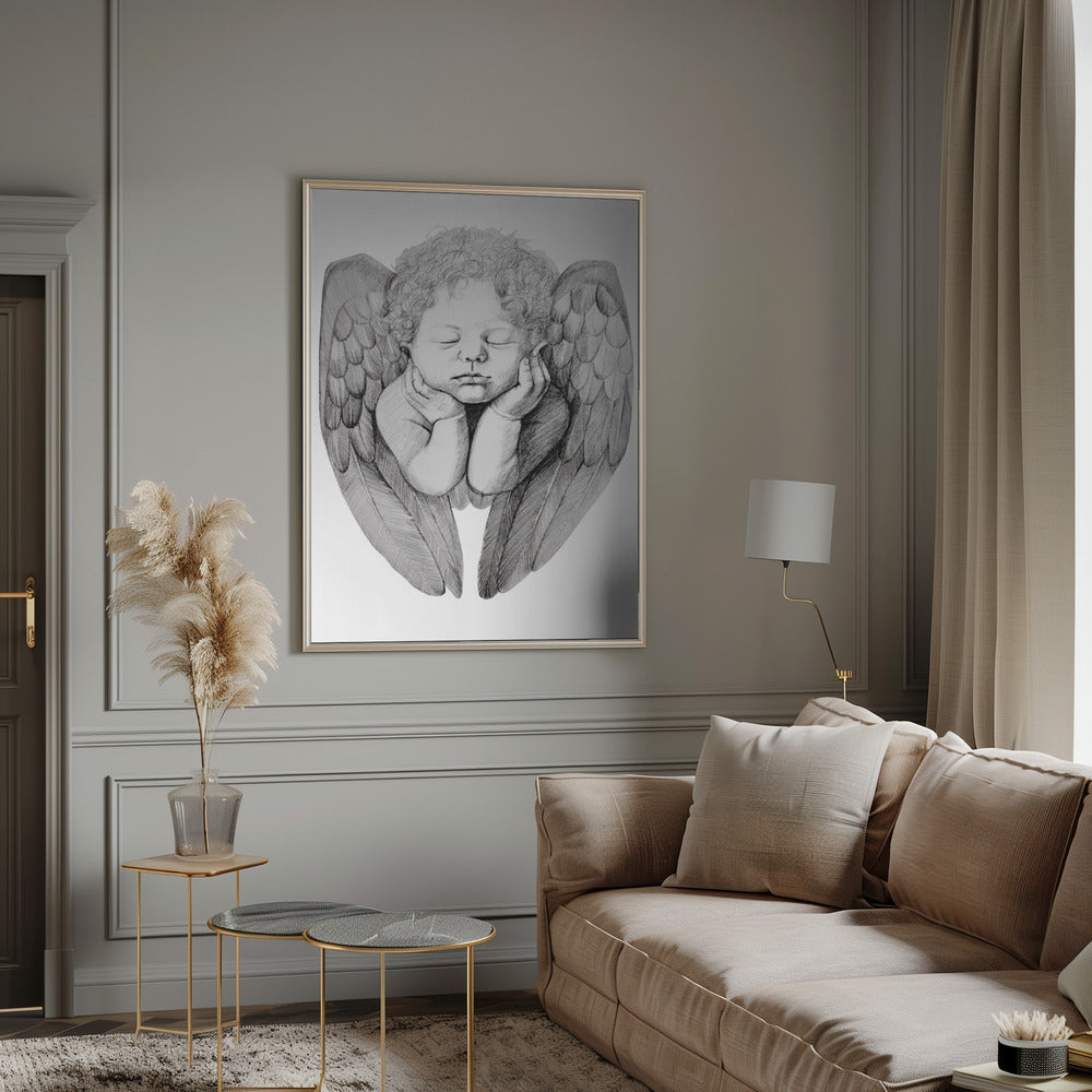 canvas prints Sleeping Cherub With Curly Hairinches-