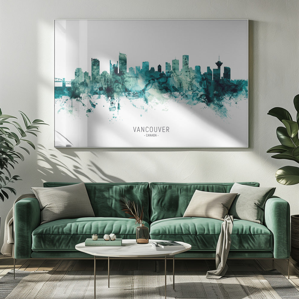 Wall art Vancouver Canada Skyline-20X16inches-In White Floating Frame