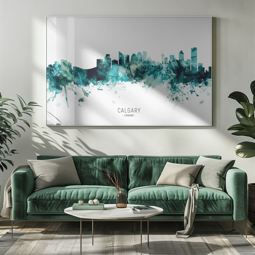 Wall art Calgary Canada Skyline-20X16inches-In White Floating Frame