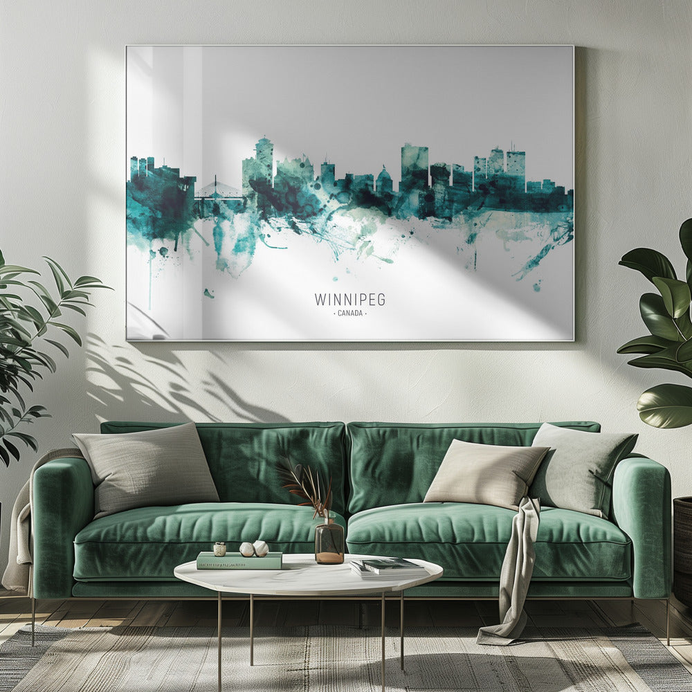 Wall art Winnipeg Canada Skyline-20X16inches-In White Floating Frame