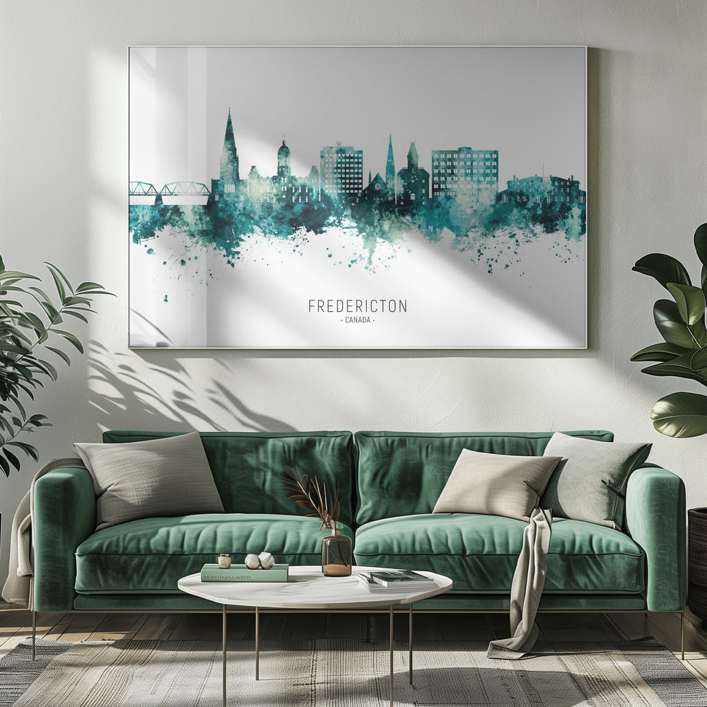 Wall art Fredericton Canada Skyline-20X16inches-In White Floating Frame