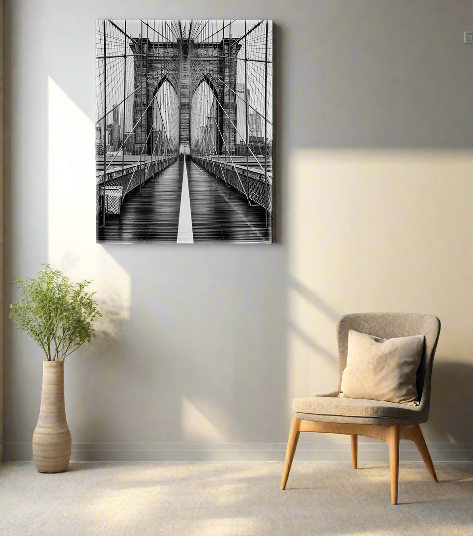 Brooklyn Bridge in Black & White-Skyline Wall decor- Silver varnish