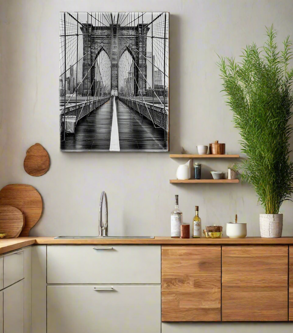 Brooklyn Bridge in Black & White-Skyline Wall decor- Silver varnish