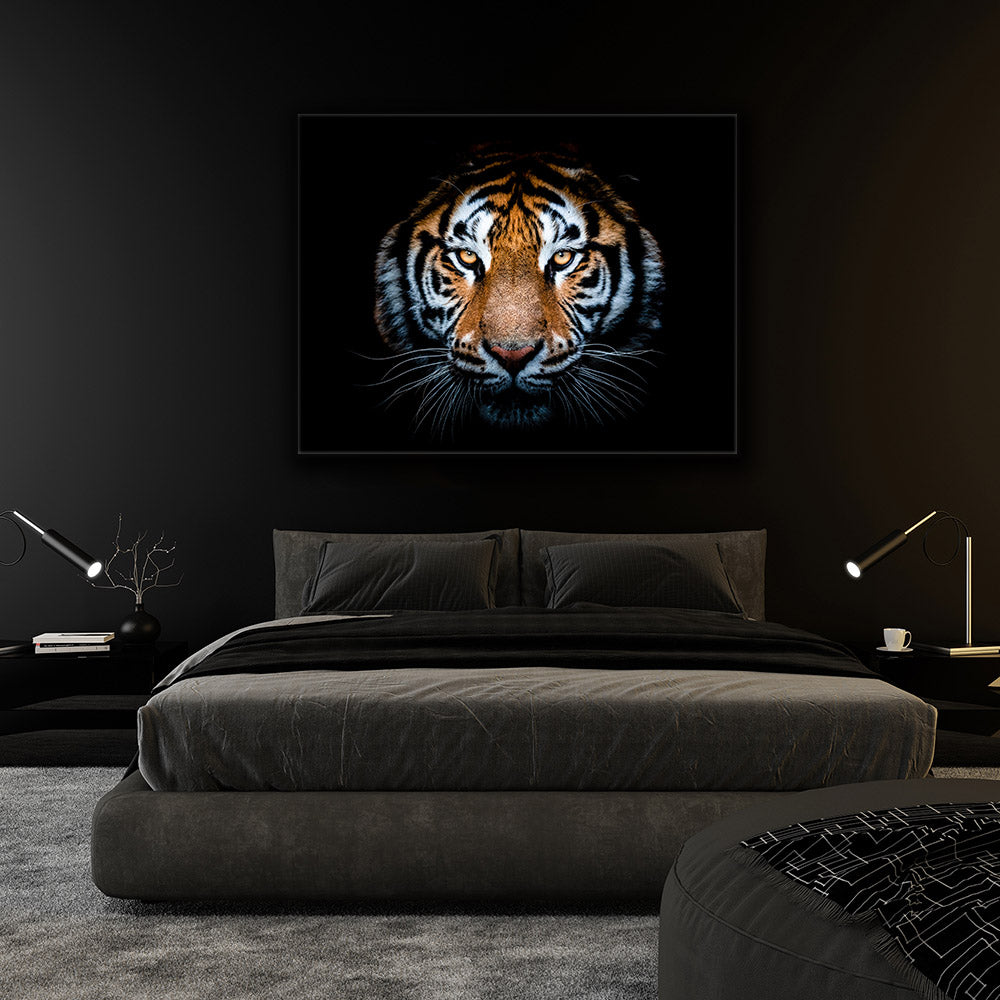 Tiger Head-Wildlife Canvas Art - Hand applied gold varnish