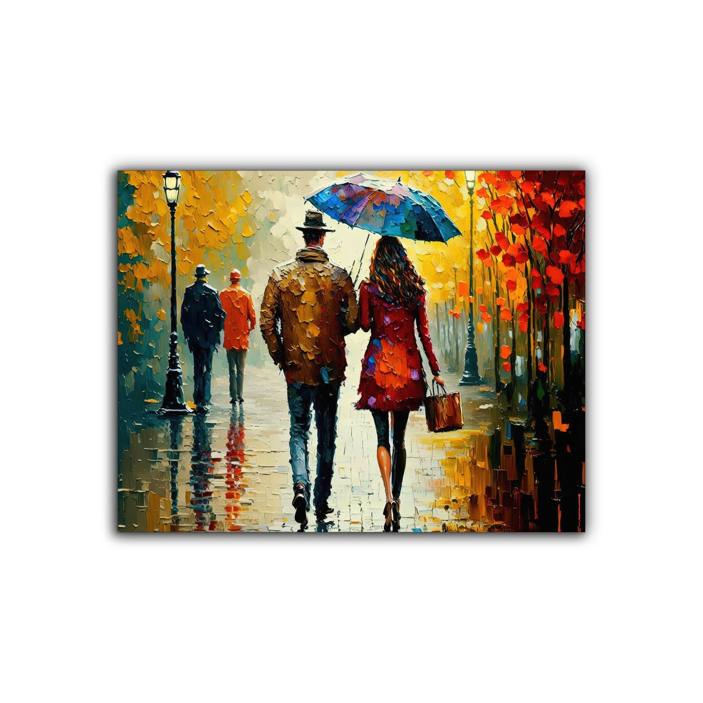 Couple In Fall- Vintage Artwork-Wall decor-Canvas Print Painted
