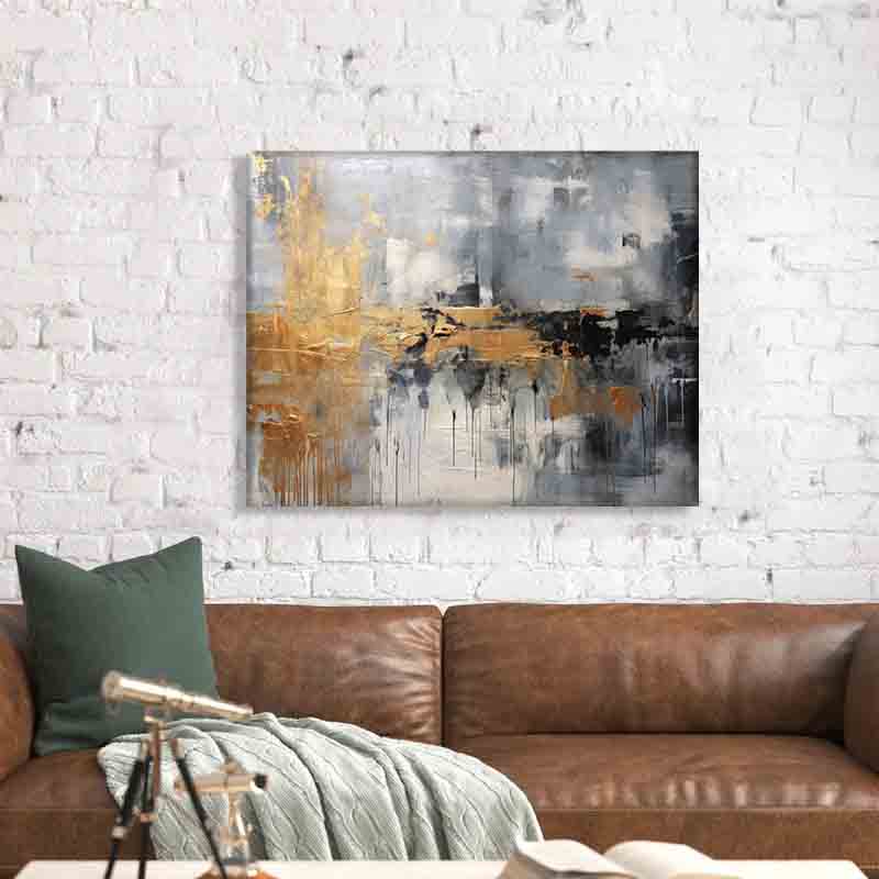 Autumn abstract canvas print-Minimalist art gold, beige, black and white