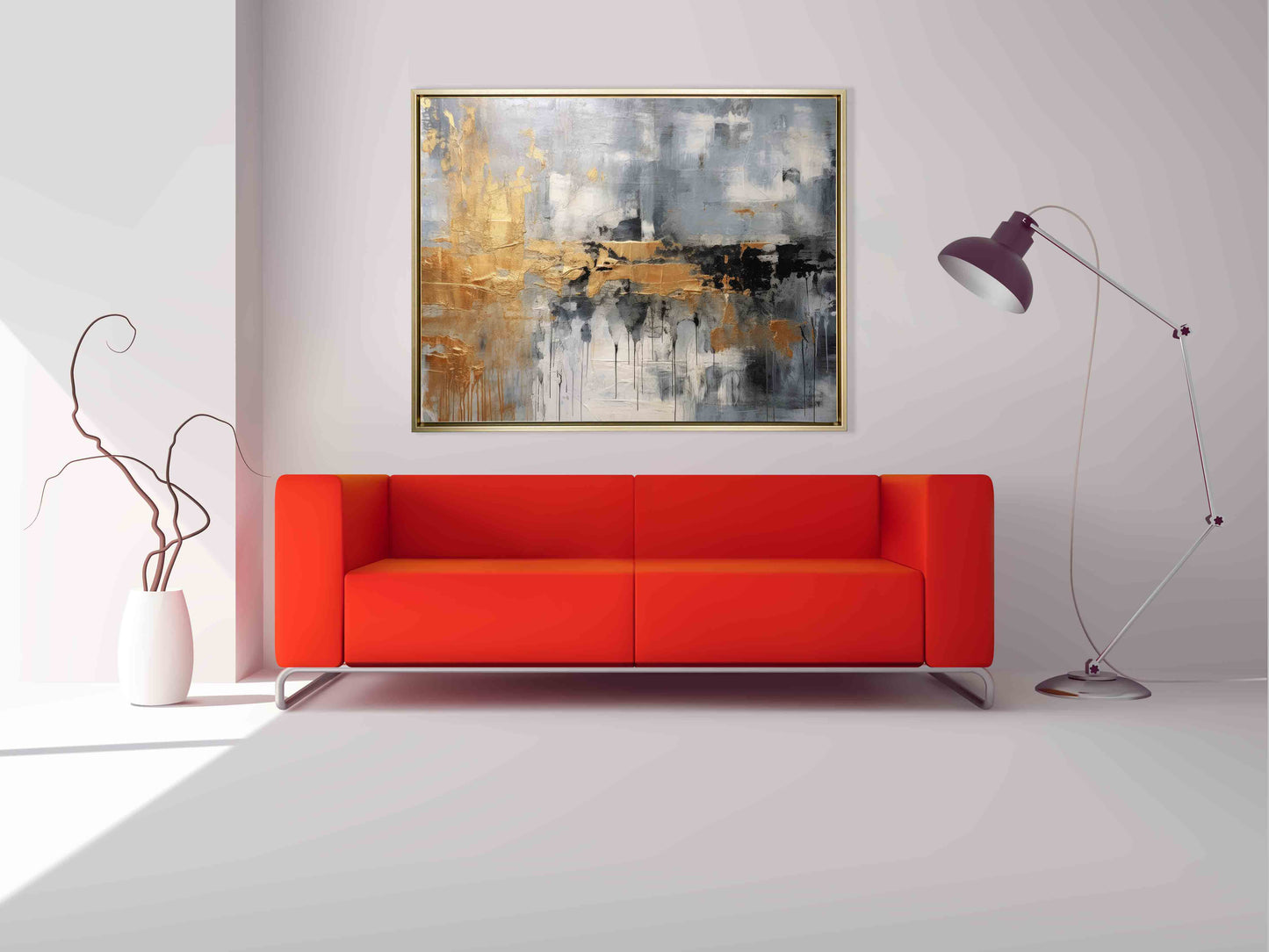 Autumn abstract canvas print-Minimalist art gold, beige, black and white