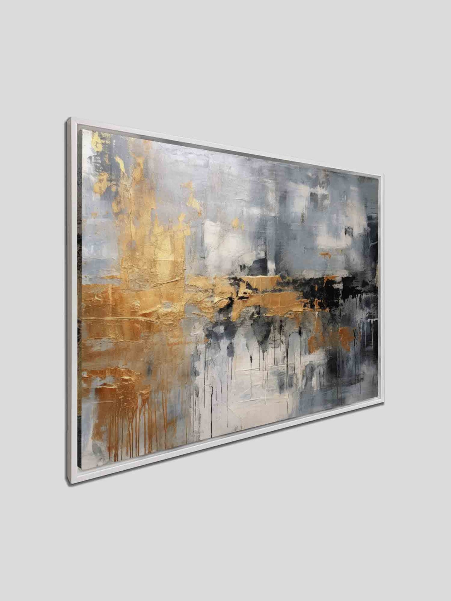 Autumn abstract canvas print-Minimalist art gold, beige, black and white