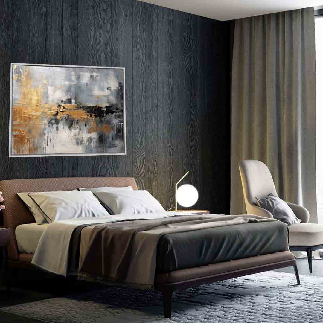 Autumn abstract canvas print-Minimalist art gold, beige, black and white