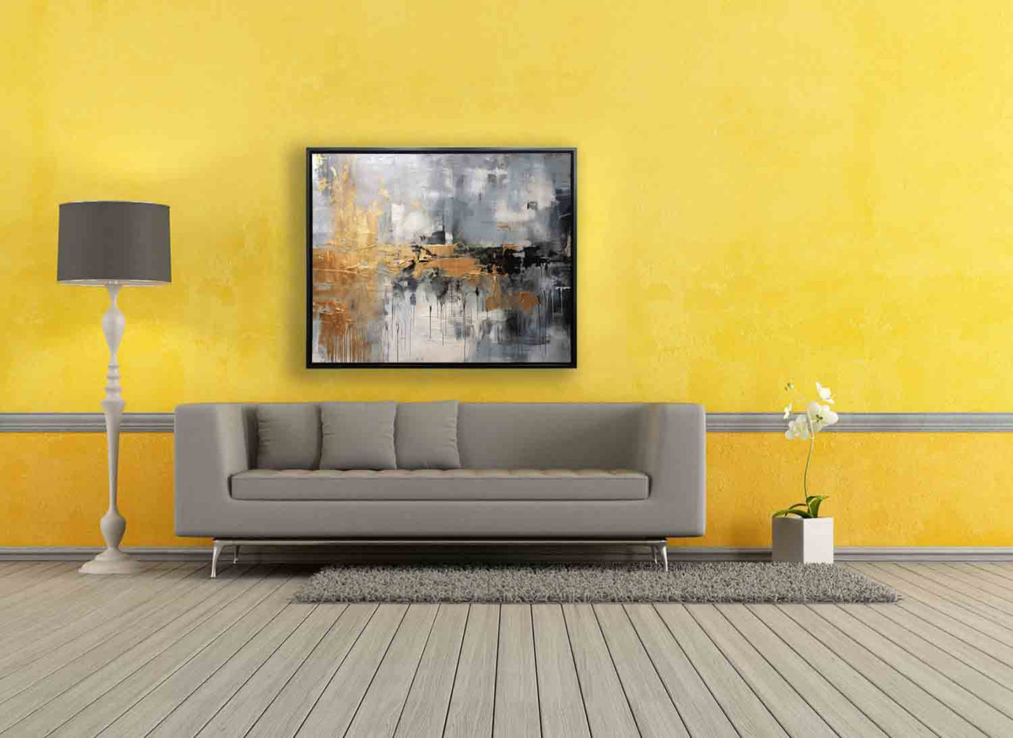 Autumn abstract canvas print-Minimalist art gold, beige, black and white