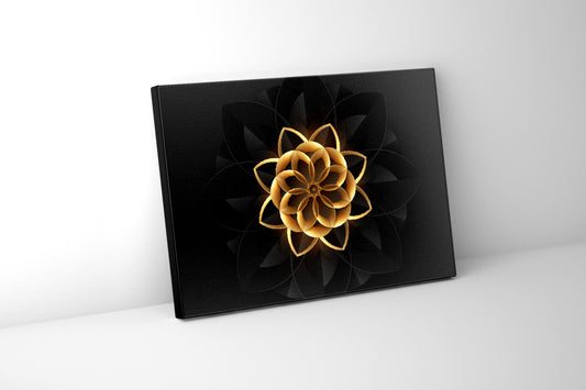 Abstract Flower in Black and Gold- Fine and Modern wall art - Gold varnish