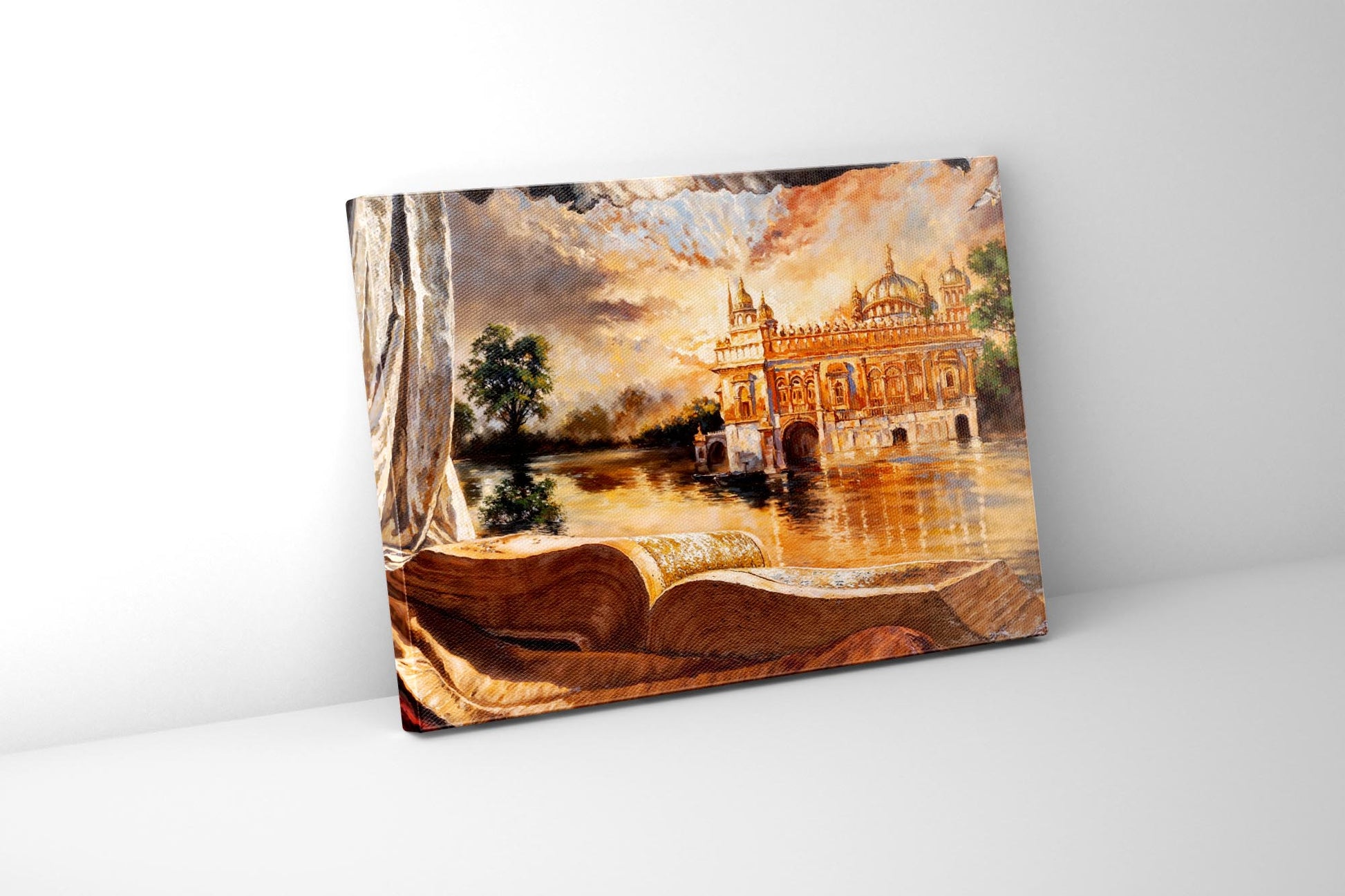 Sample wall art in gallery wrap ancient Golden Temple in India