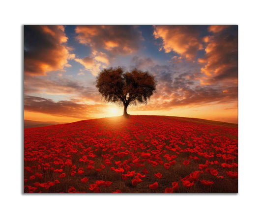 Single Tree in Floral Meadow- Fine Art Canvas