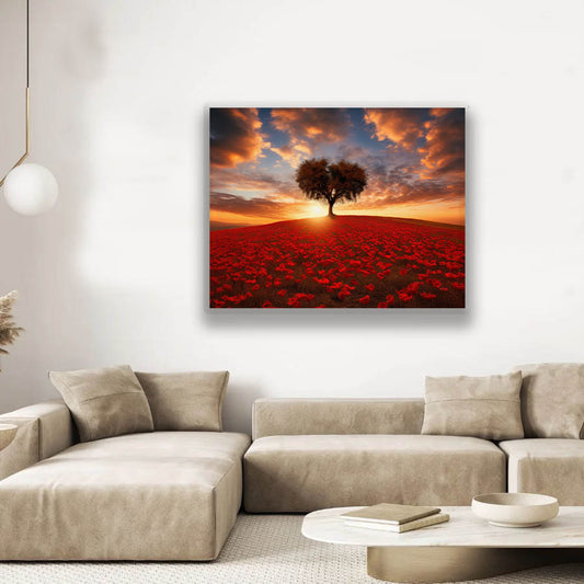 Single Tree in Floral Meadow- Fine Art Canvas