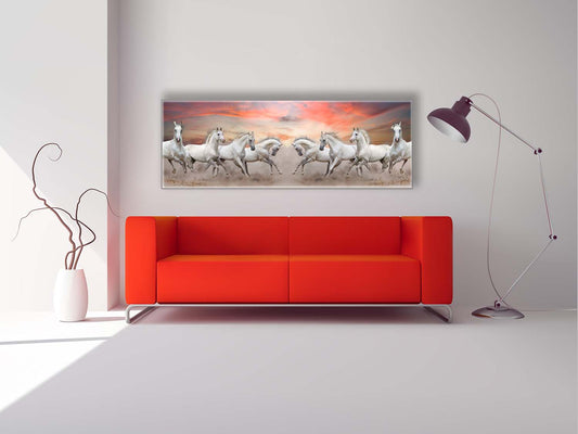 Arabian Horses and Fire Sky- Large Canvas Wall art- Wildlife Canvas Print