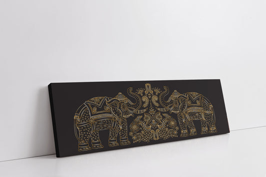 Lucky Trunk Up Elephants- Wildlife Canvas-Gold varnish