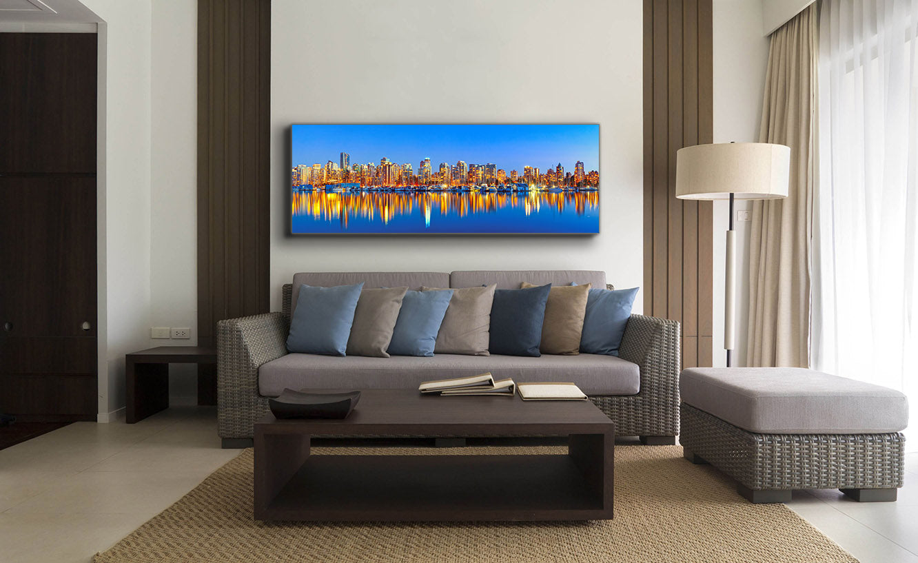 Downtown Vancouver at sunset- Skyline Wall Decor-RGB varnish