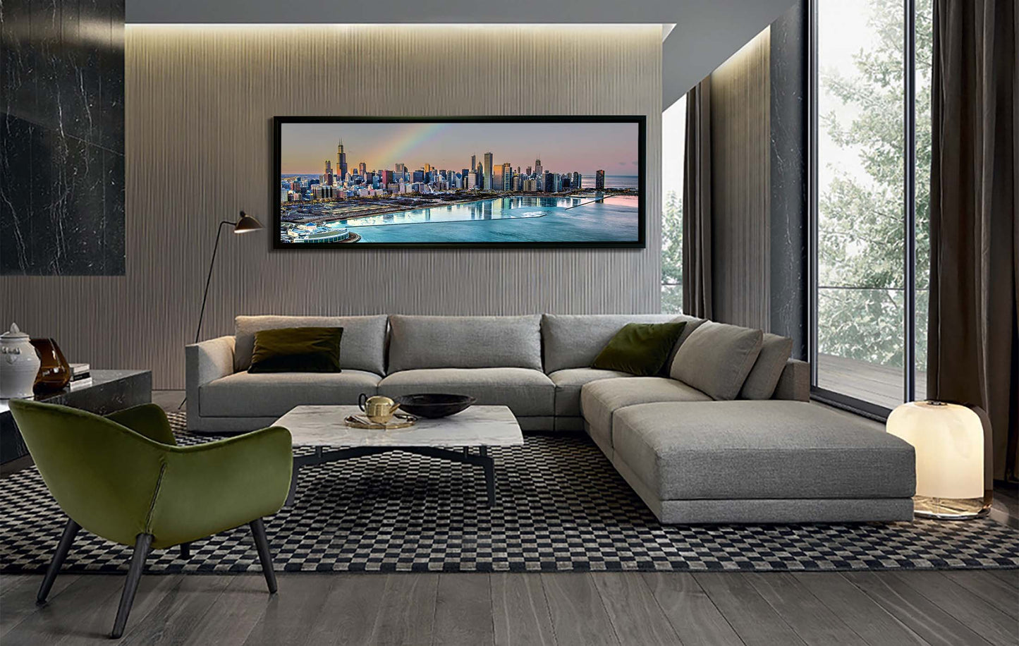 Chicago Bay at Night-City skyline-Large Canvas Wall art