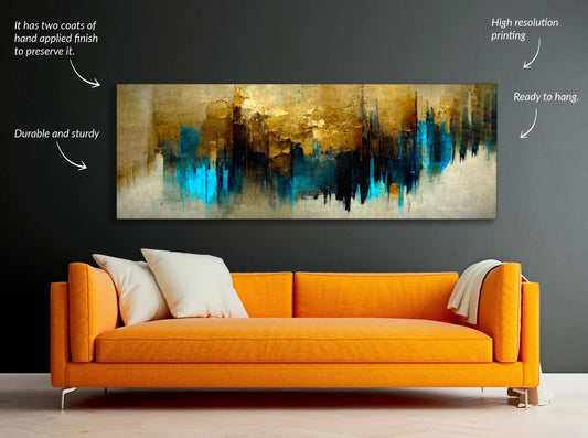 Gold and Blue Abstract-Canvas Wall art- Fine Art