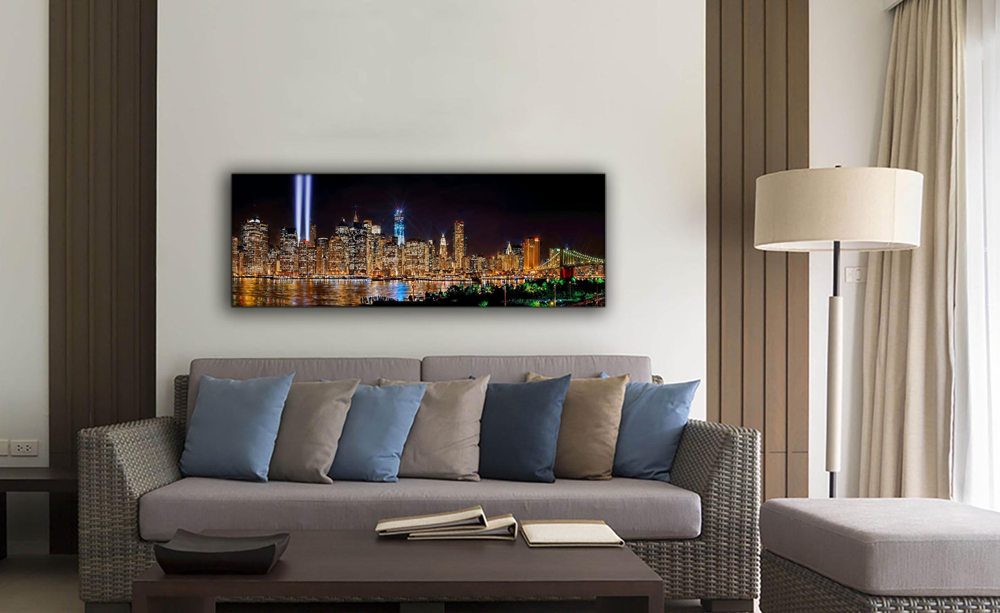 New York 9/11 Tribute Light-City skyline-Large Canvas Wall art