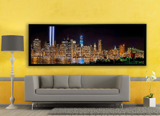 New York 9/11 Tribute Light-City skyline-Large Canvas Wall art