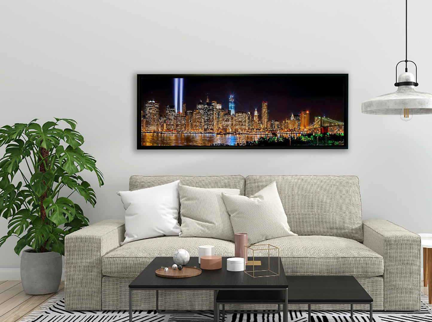 New York 9/11 Tribute Light-City skyline-Large Canvas Wall art