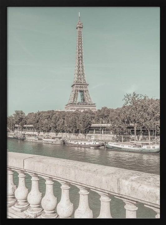 PARIS Eiffel Tower; River Seine Wall Artwork In Black Floating Frame