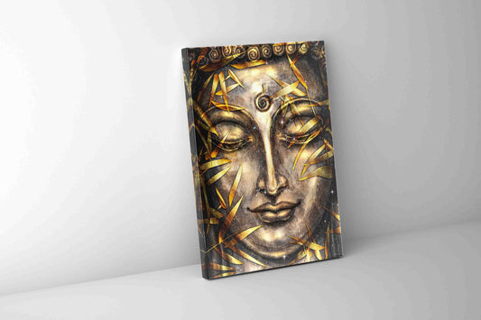 Canvas Pint Gold Buddha- Artwork-Gold varnish