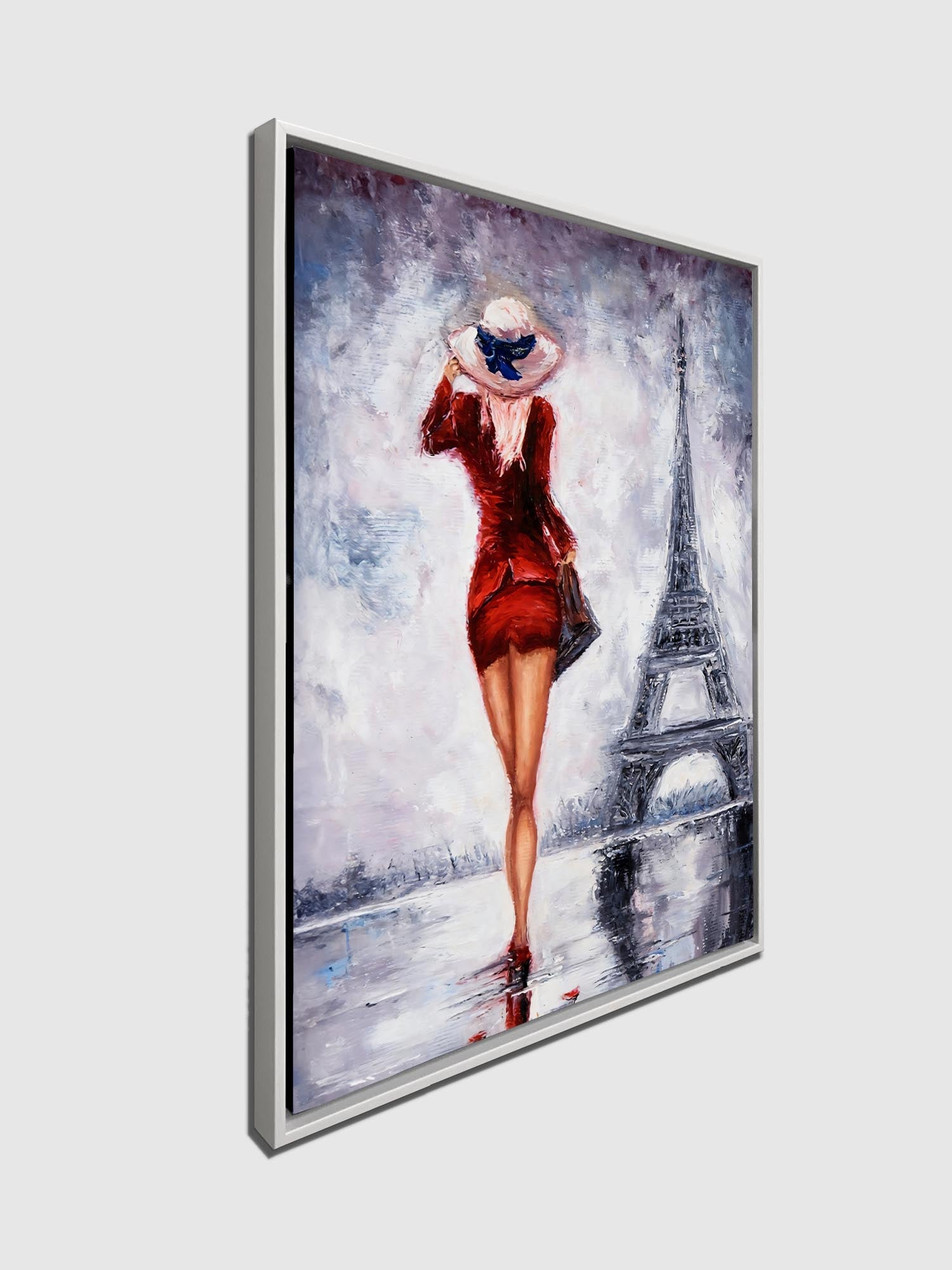 Girl Eiffel Tower Artwork Decor in white frame