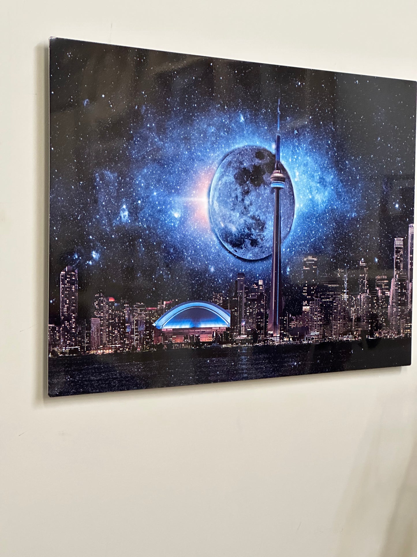 Metal aluminum print-Toronto, dark moon with CN Tower-Limited Edition