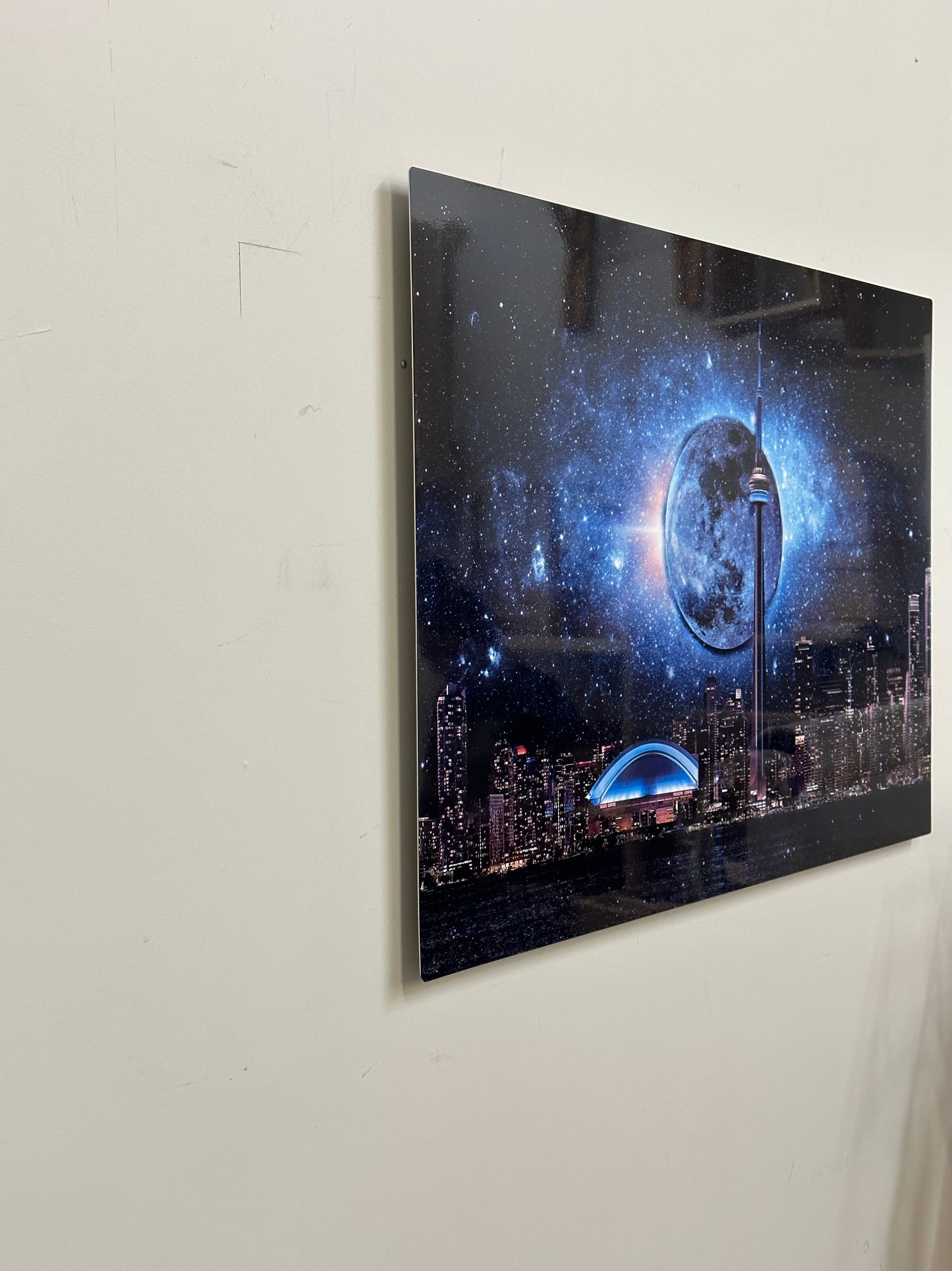 Metal aluminum print-Toronto, dark moon with CN Tower-Limited Edition