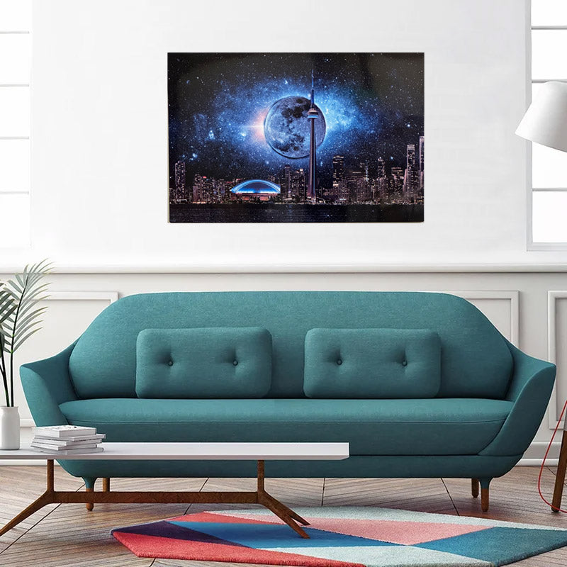 Metal aluminum print-Toronto, dark moon with CN Tower-Limited Edition