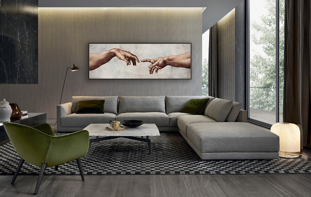 Sample Michaelangelo's " Creation" in livingroom