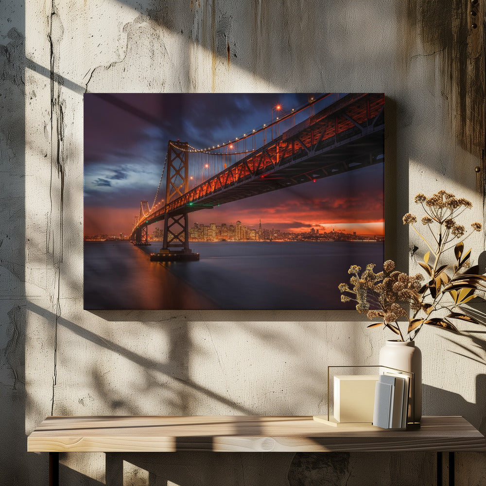 Artwork Fire over San Francisco48X36inches- Black Frame