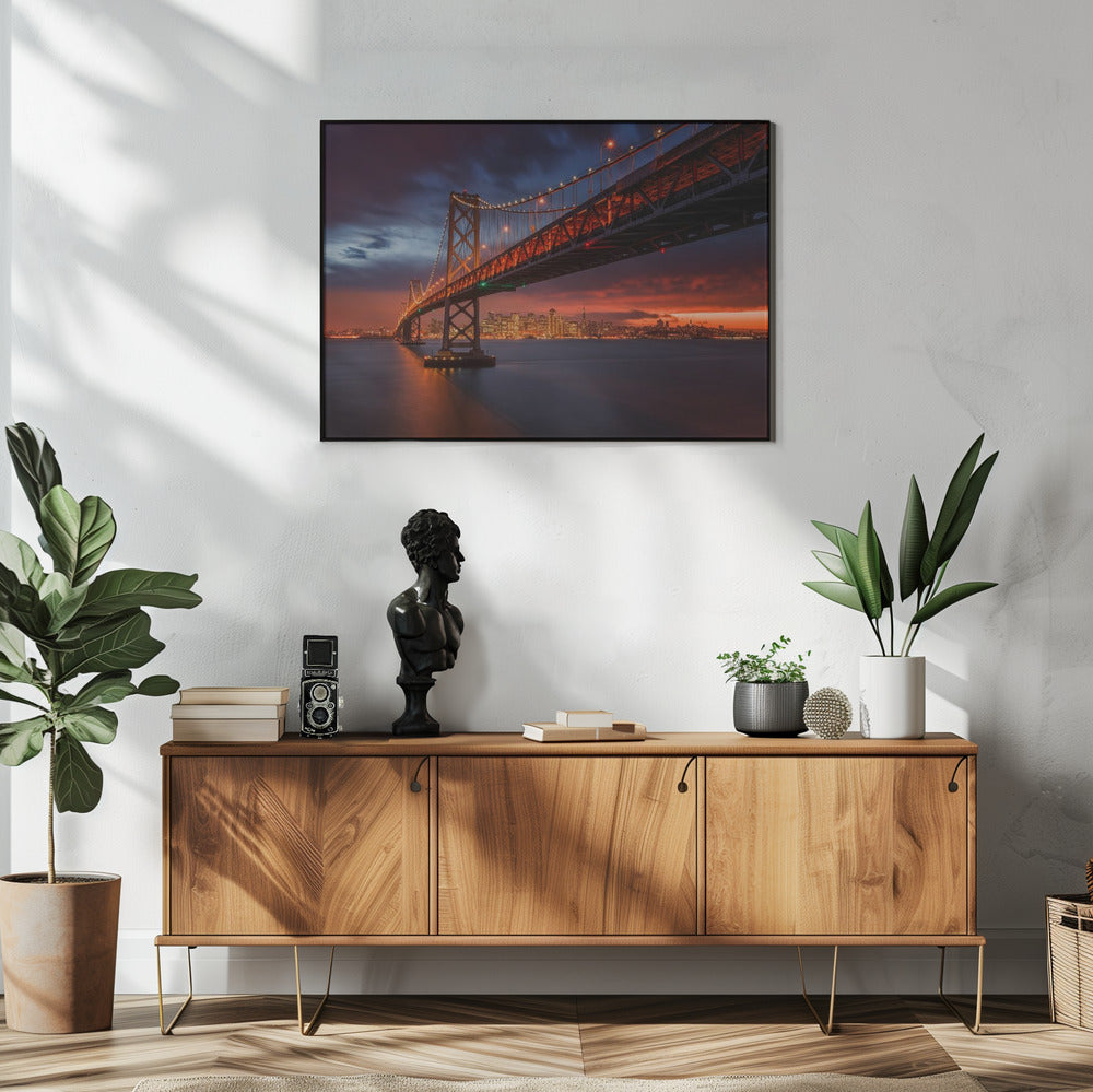 Artwork Fire over San Francisco48X36inches- White Frame
