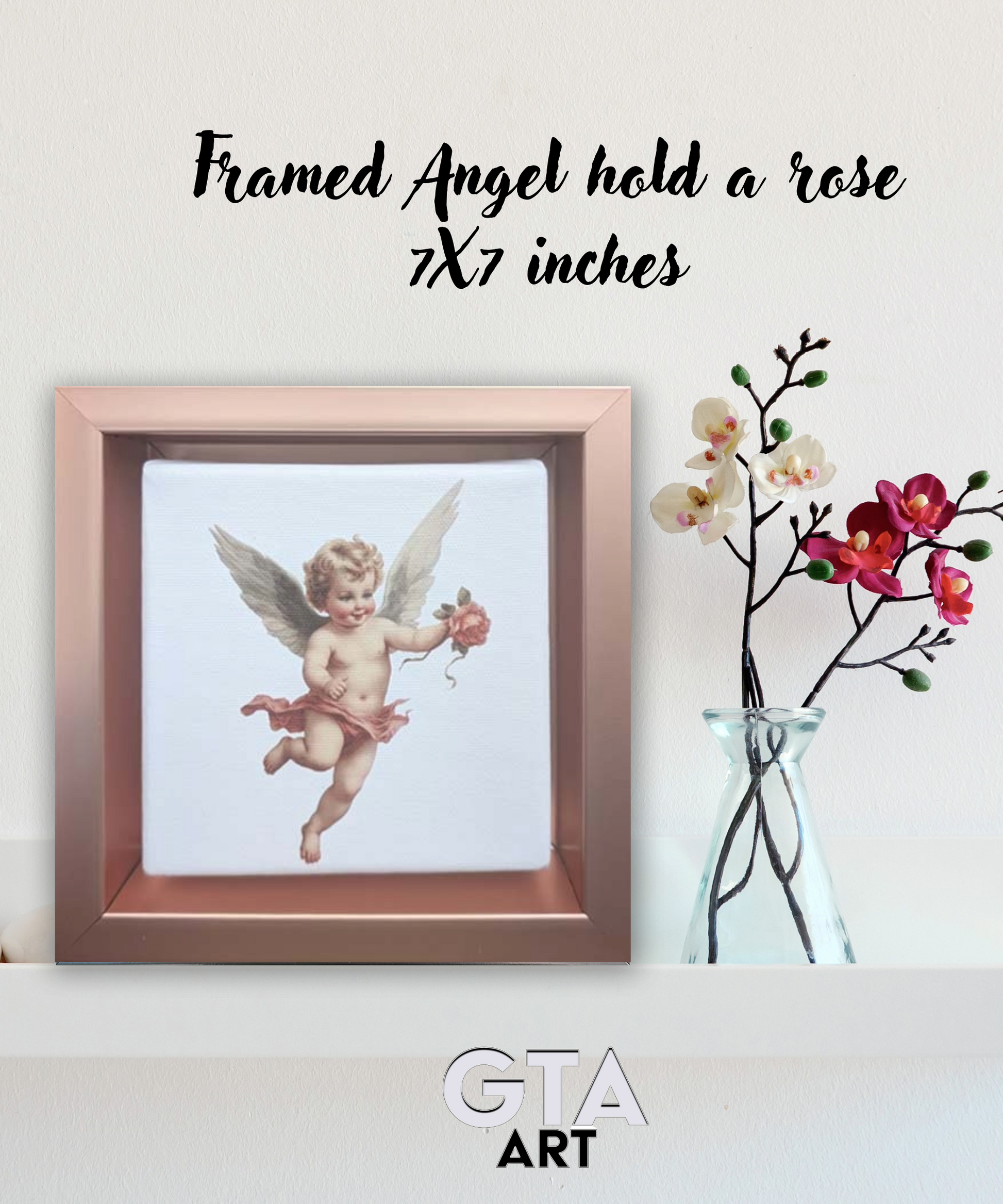 angel art prints angel hold the rose-bedroom wall decor