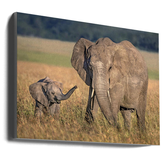 Artwork Mom elephant with calf36X24inches- Unframed