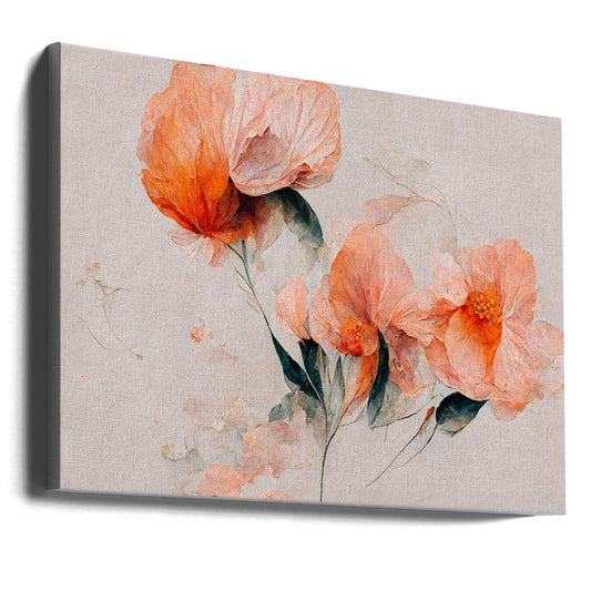 Filigree Coral Flowers Wall Artwork Gallery Wrapped (Ready to Hang)
