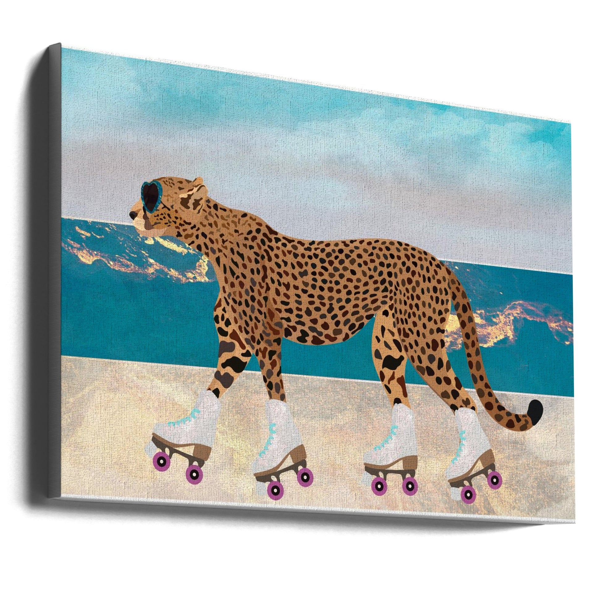 Artwork Cheetah Rollerskating Landscape Beach 0136X24inches- Unframed