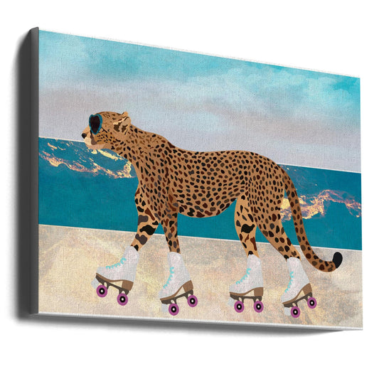 Artwork Cheetah Rollerskating Landscape Beach 0136X24inches- Unframed